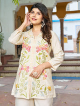 Women's Off-White Embroidered Roman Silk Co-ord Set