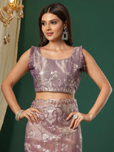 Women's Organza Mauve Embroidered Designer Saree With Blouse Piece