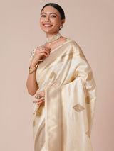 Women's Silk Blend White Woven Design Designer Saree with Blouse Piece