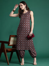 Women's Brown Printed Straight Kurta Trouser Set