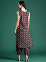Women's Brown Printed Straight Kurta Trouser Set