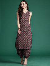 Women's Brown Printed Straight Kurta Trouser Set