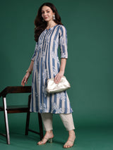 Women's Blue Printed A-Line Kurta Trouser Set