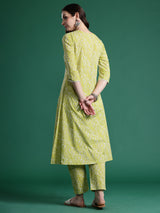 Women's Green Embroidered A-Line Kurta Trouser Set