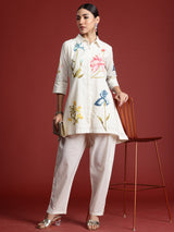 Women's White Printed A-Line Kurta Trouser Set