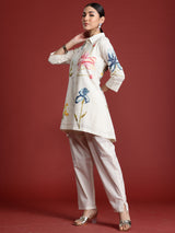 Women's White Printed A-Line Kurta Trouser Set