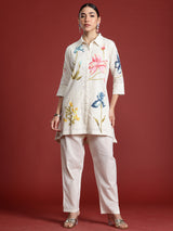 Women's White Printed A-Line Kurta Trouser Set