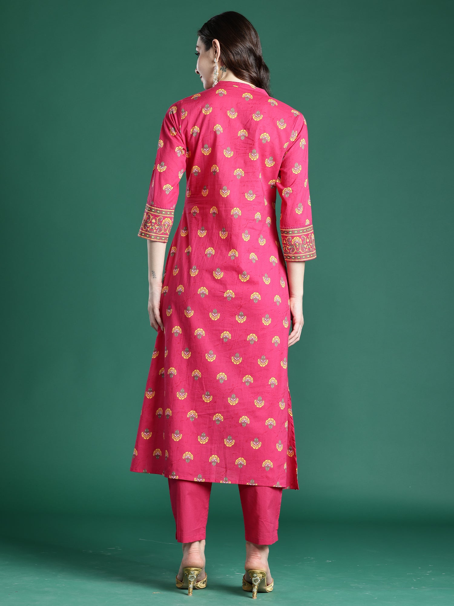 Women's Pink Printed Straight Kurta Trouser Set