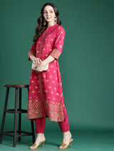 Women's Pink Printed Straight Kurta Trouser Set