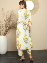 Women's White Printed Straight Kurta Trouser Set