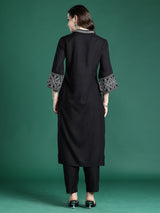 Women's Black Embroidered Straight Kurta Trouser Set