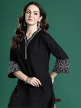 Women's Black Embroidered Straight Kurta Trouser Set