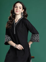Women's Black Embroidered Straight Kurta Trouser Set