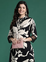 Women's Black Printed Straight Kurta Trouser set
