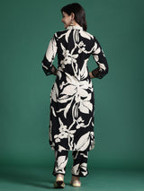 Women's Black Printed Straight Kurta Trouser set
