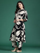 Women's Black Printed Straight Kurta Trouser set
