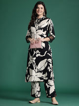 Women's Black Printed Straight Kurta Trouser set