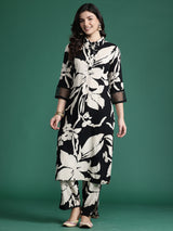 Women's Black Printed Straight Kurta Trouser set