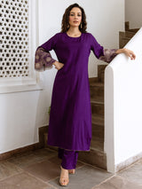 Women's Purple Embroidered Straight Kurta Trouser Set