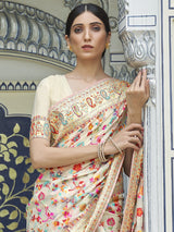 Women's Silk Blend White Woven Design Celebrity Saree with Blouse Piece
