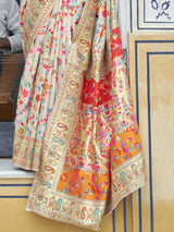 Women's Silk Blend White Woven Design Celebrity Saree with Blouse Piece