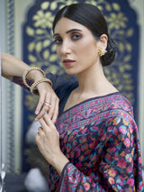 Women's Silk Blend Navy Woven Design Celebrity Saree with Blouse Piece