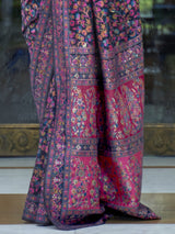 Women's Silk Blend Navy Woven Design Celebrity Saree with Blouse Piece