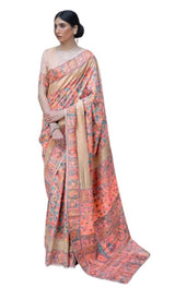 Women's Silk Blend Orange Woven Design Celebrity Saree with Blouse Piece