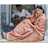 Women's Silk Blend Orange Woven Design Celebrity Saree with Blouse Piece