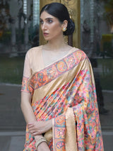 Women's Silk Blend Orange Woven Design Celebrity Saree with Blouse Piece