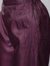 Women's Purple Thread Work Beads & Stone A-Line Pleated Kurta with Trouser & Dupatta