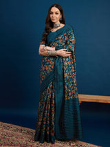 Women's Teal blue Festive Tussar Saree