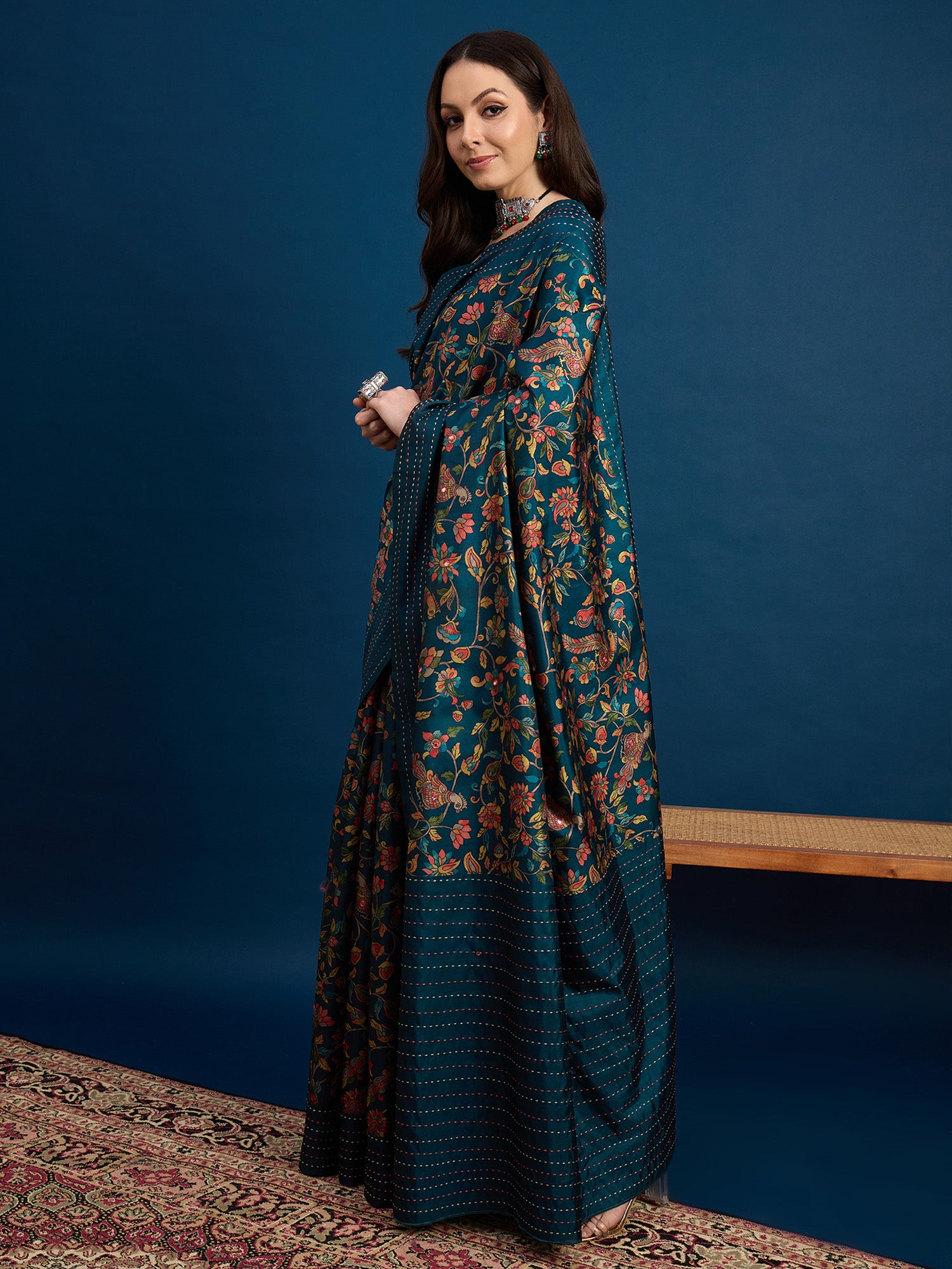 Women's Teal blue Festive Tussar Saree