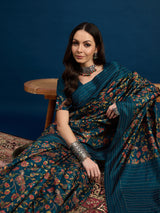 Women's Teal blue Festive Tussar Saree