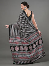 Women's Dola Silk Black Digital Print Designer Saree With Blouse Piece