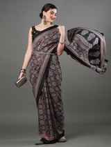 Women's Dola Silk Black Digital Print Designer Saree with Blouse Piece