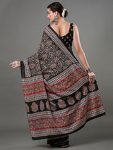 Women's Dola Silk Black Digital Print Designer Saree With Blouse Piece