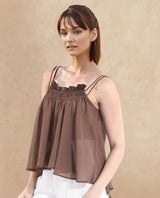 Women's Brown Casual Sleeveless Top