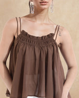 Women's Brown Casual Sleeveless Top