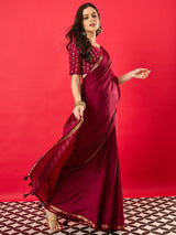 Women's Burgundy Festive Banarasi Saree
