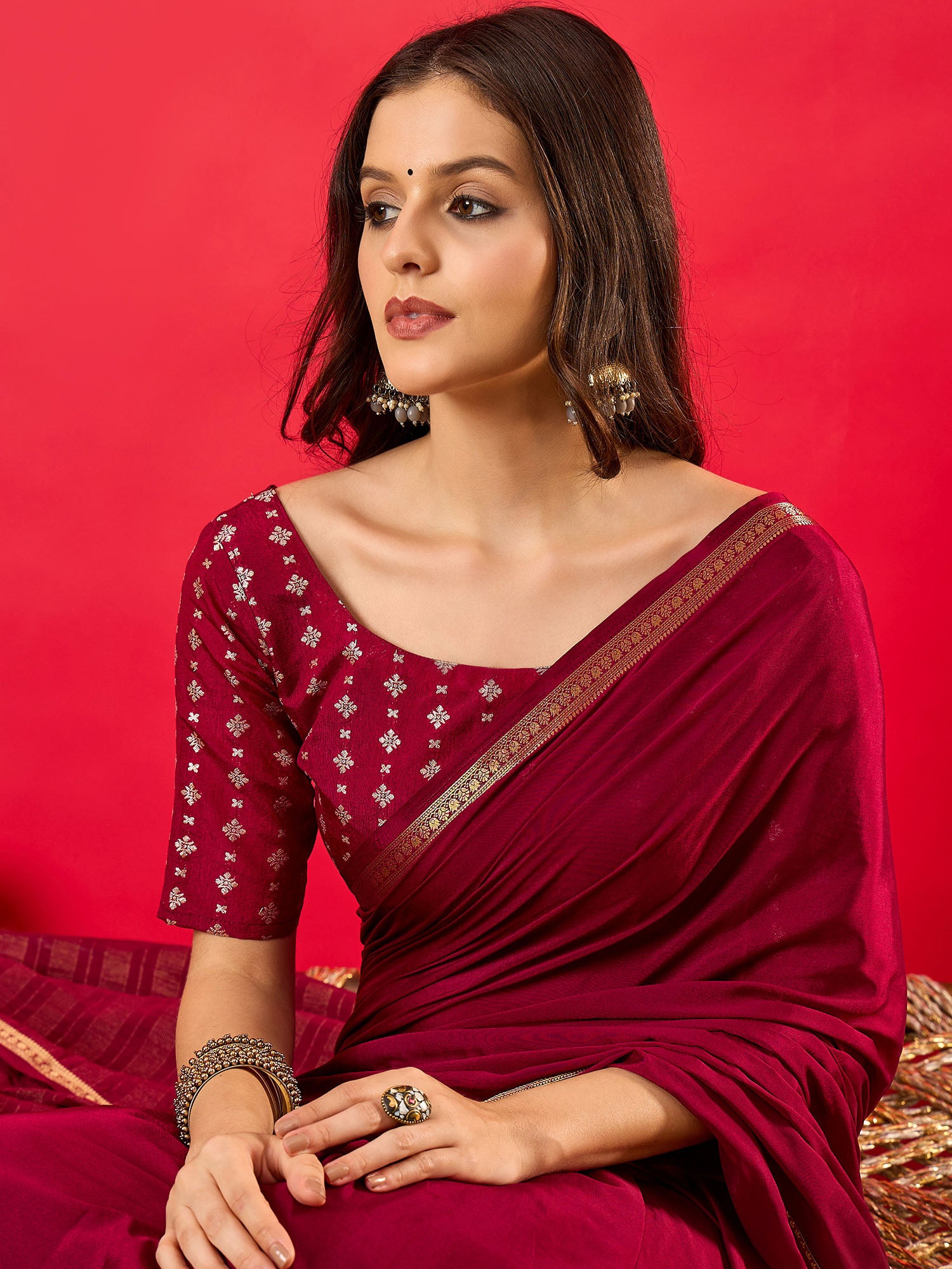 Women's Burgundy Festive Banarasi Saree