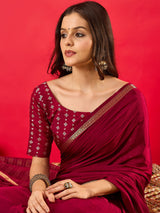 Women's Burgundy Festive Banarasi Saree