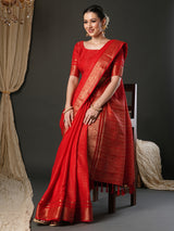 Women's Red Festive Banarasi Saree