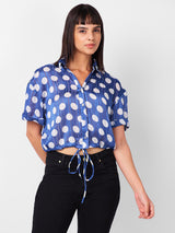 Women's Blue Casual Printed Half Sleeves Top