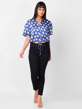 Women's Blue Casual Printed Half Sleeves Top