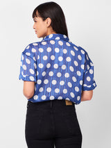 Women's Blue Casual Printed Half Sleeves Top