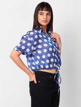 Women's Blue Casual Printed Half Sleeves Top