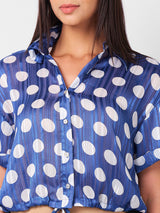 Women's Blue Casual Printed Half Sleeves Top
