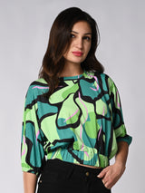 Women's Green Casual Printed Three Quarter Sleeves Top