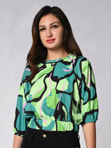 Women's Green Casual Printed Three Quarter Sleeves Top